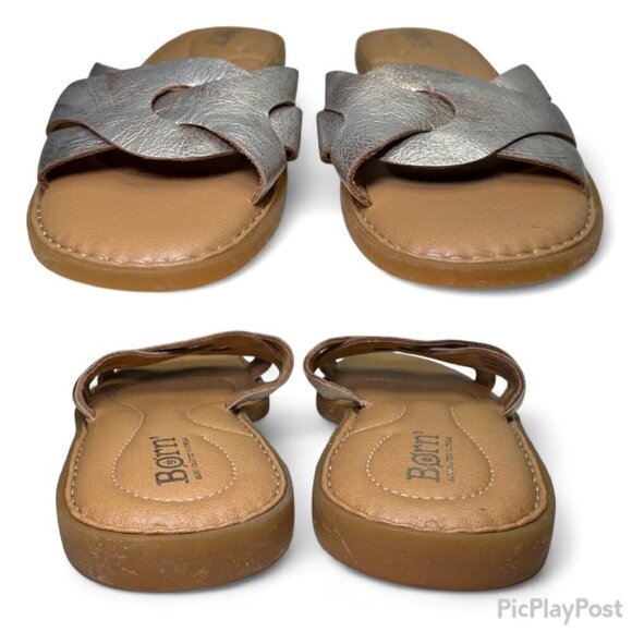 BORN Metallic Isabella Leather Slide Sandal - Light Gold, Sz 7, NWOB - Picture 11 of 12